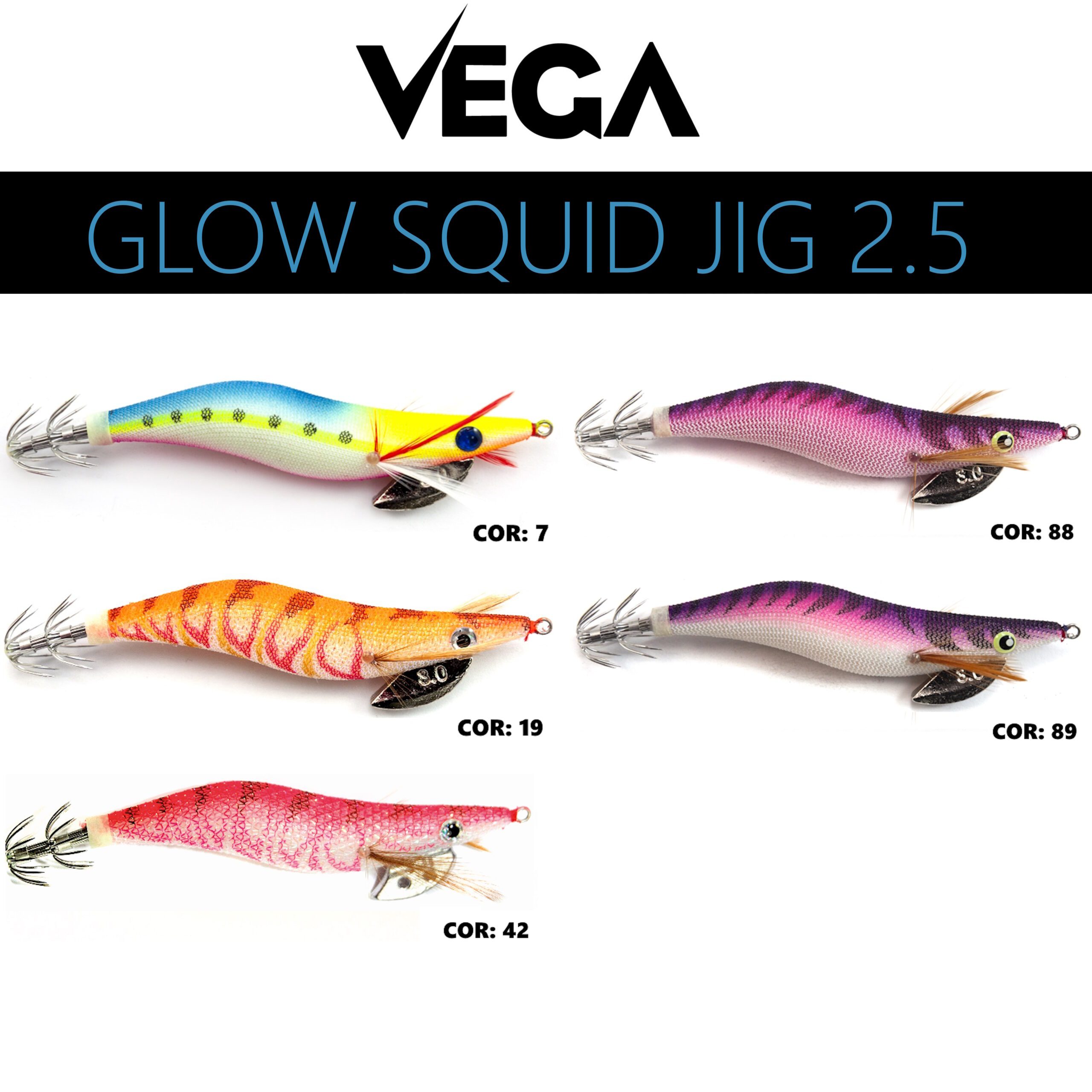 Toneiras Vega Glow Squid Jig Tamanho 2.5 - Pesca Barrento