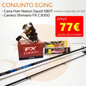 Conj Eging Hart Nation Squid Fx C3000 Pesca Barrento